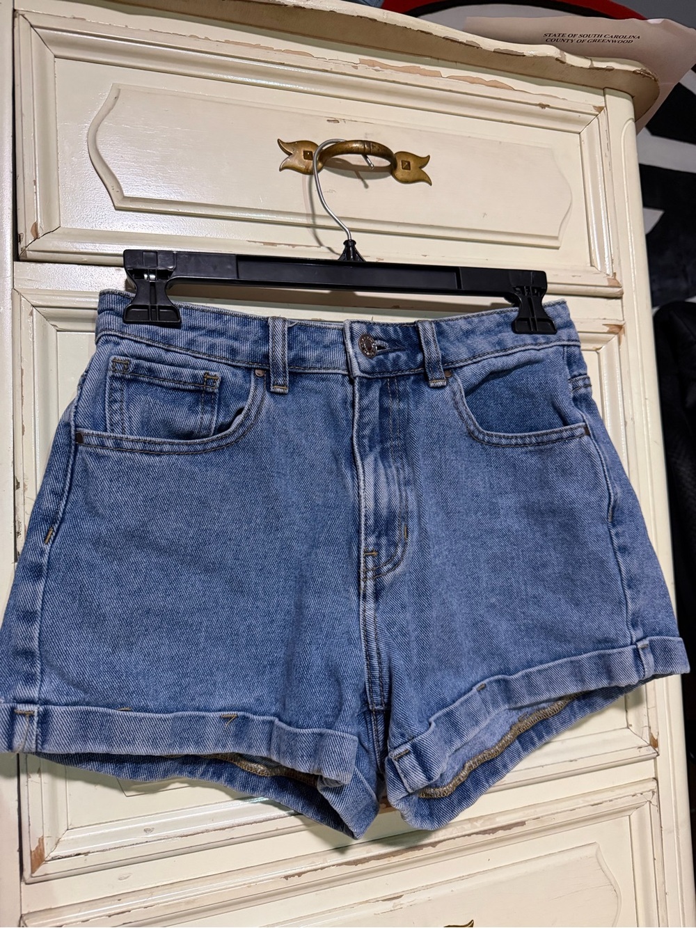 PacSun Light Blue High-Rise Rolled Hem Denim Shorts